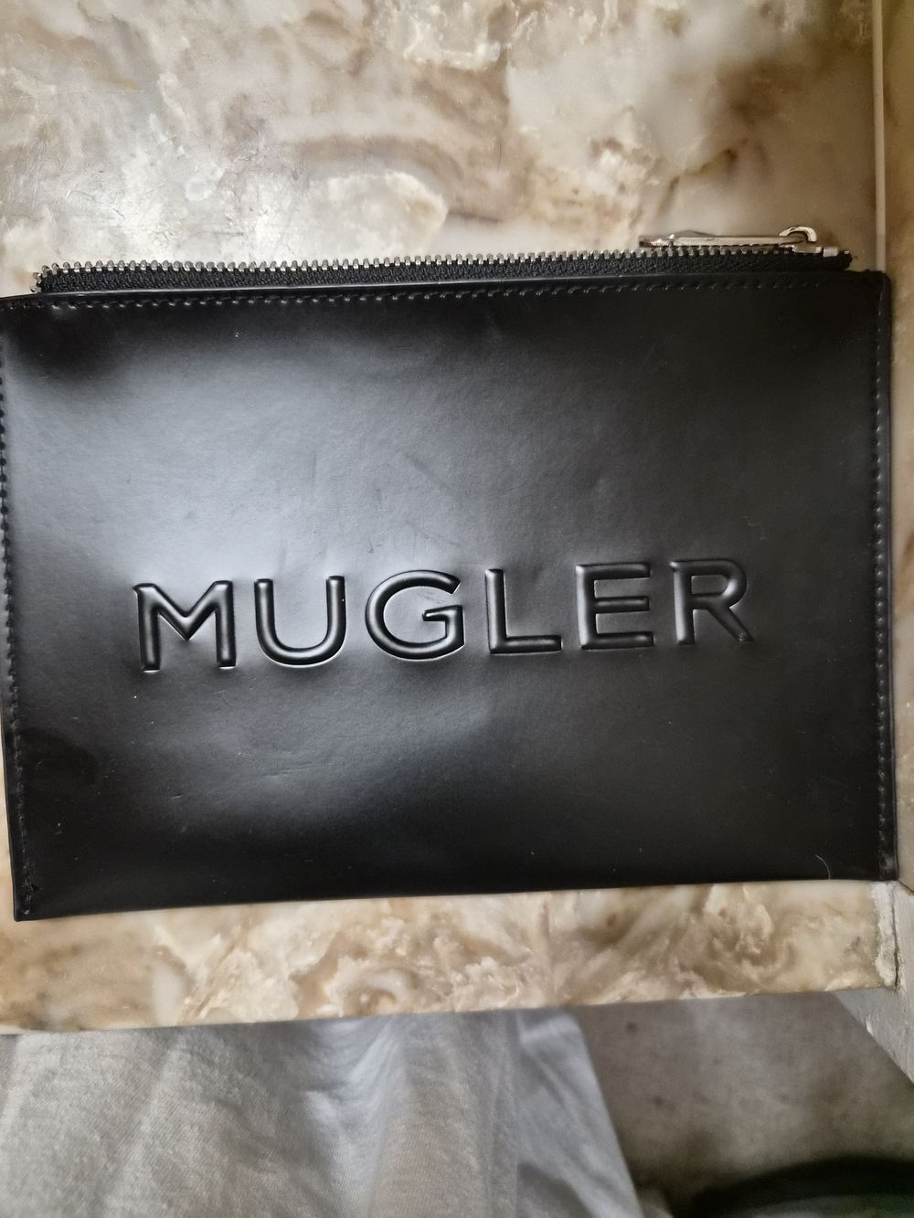 Mugler Black Embossed Leather Toiletry Pouch